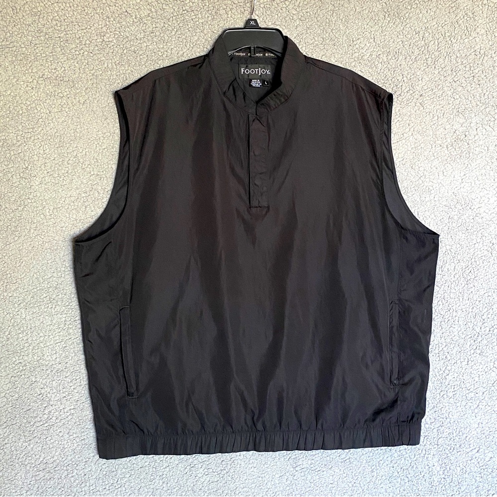 Footjoy Windbreaker Vest Mens L Black Outerwear Sleeveless Pockets Layering